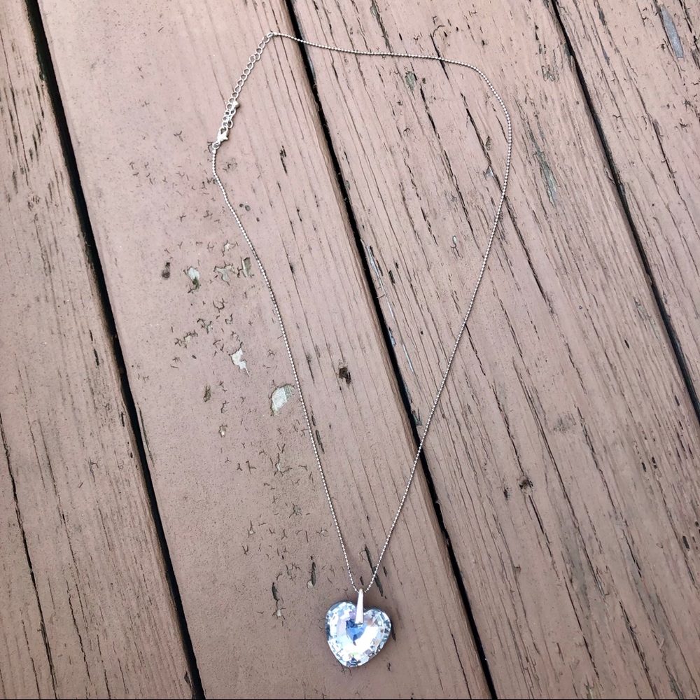 4/$25 - Heart Sparkle Fancy Long Silver Necklace - Picture 4 of 8
